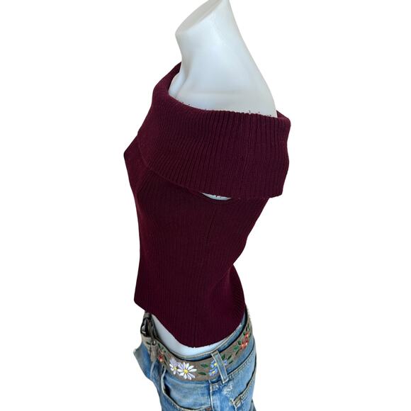 Tanya Taylor Burgundy Off the Shoulder  Knit Top SMALL Merino Wool Designer $300 - Picture 9 of 11
